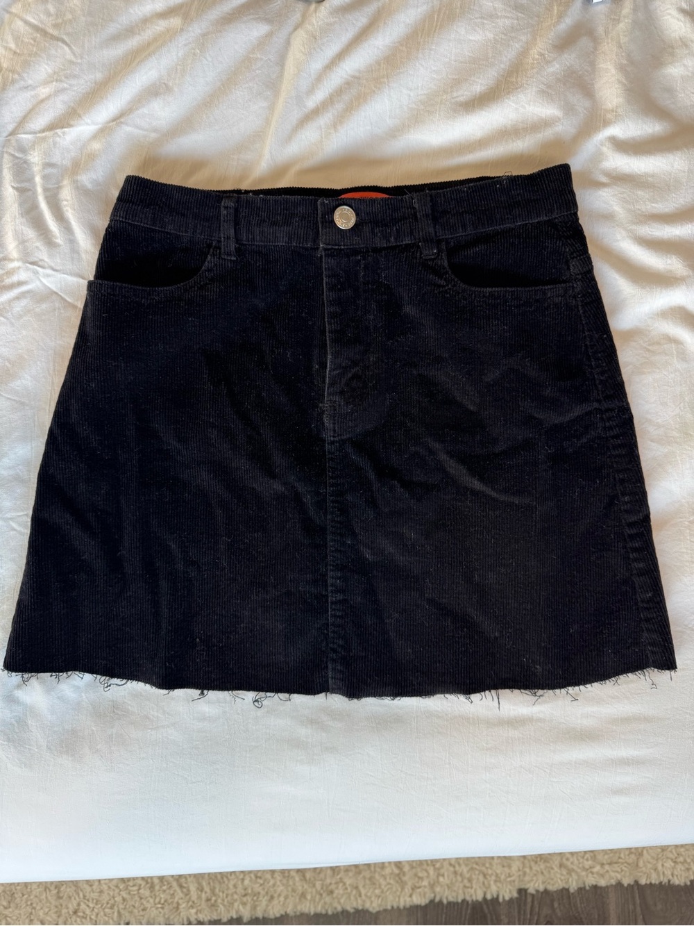 Signature8 Black Corduroy Raw-Hem Mini Skirt
